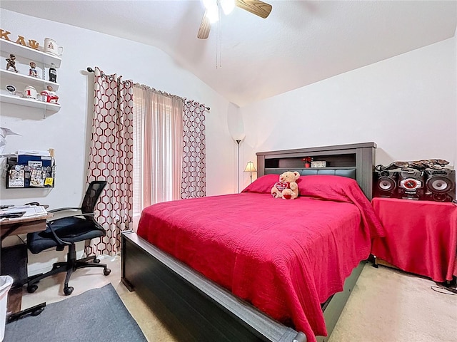 24305 Denali Ct, Lutz, FL 33559 - bedroom featuring vaulted ceiling, carpet floors, a desk, and a ceiling fan