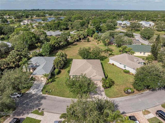 aerial view featuring a water view and a residential view