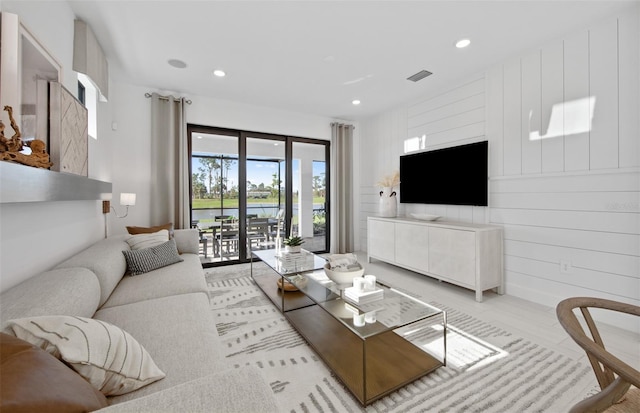 living room with recessed lighting