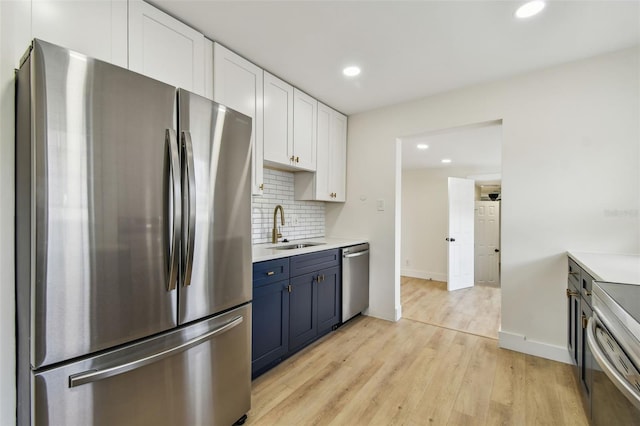 3535 16th St N, Saint Petersburg, FL 33704 - kitchen with stainless steel appliances, a sink, light wood-type flooring, white cabinets, and recessed lighting