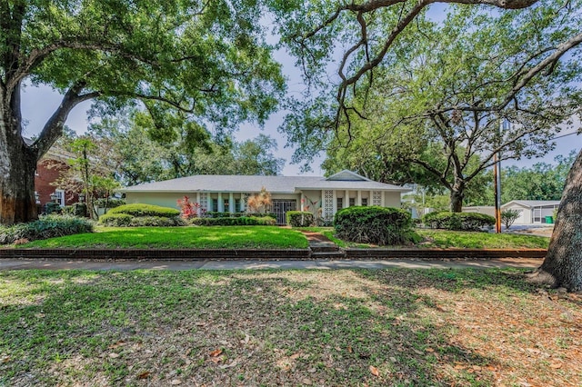 ranch-style home featuring a front yard
