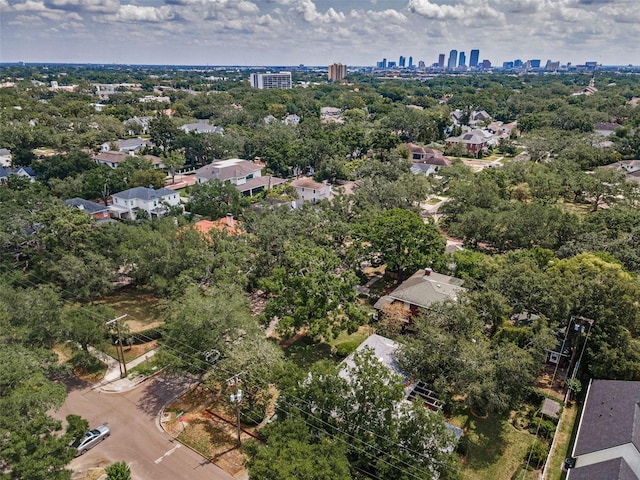 aerial view of a tree filled landscape and a view of skyline