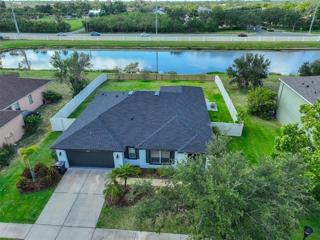bird's eye view featuring a water view