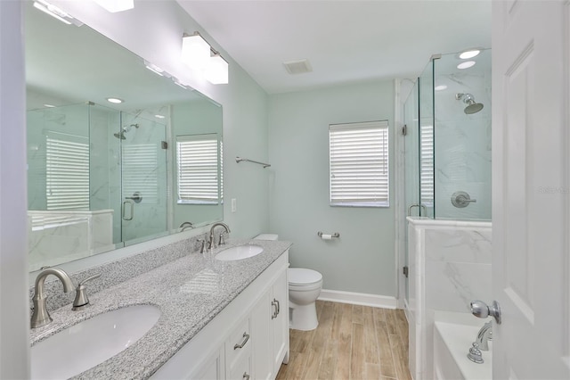bathroom with a sink, a stall shower, and plenty of natural light