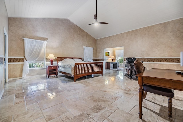 2769 St Andrews Blvd, Tarpon Springs, FL 34688 - bedroom featuring stone tile floors and vaulted ceiling
