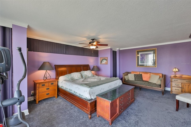 5701 Mariner St Unit 701, Tampa, FL 33609 - carpeted bedroom with crown molding, a textured ceiling, ceiling fan, and baseboards