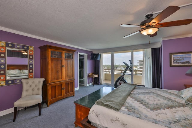 5701 Mariner St Unit 701, Tampa, FL 33609 - bedroom with access to exterior, ornamental molding, carpet flooring, baseboards, and ceiling fan