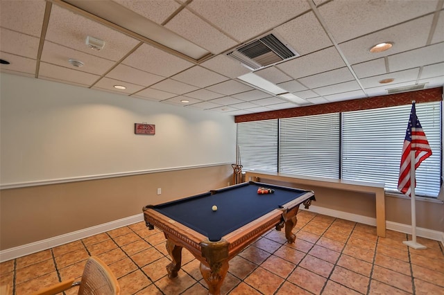 5701 Mariner St Unit 701, Tampa, FL 33609 - recreation room with a drop ceiling, baseboards, billiards table, healthy amount of natural light, and light tile patterned floors
