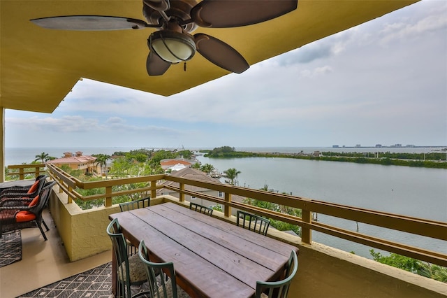 5701 Mariner St Unit 701, Tampa, FL 33609 - balcony featuring a water view and a ceiling fan
