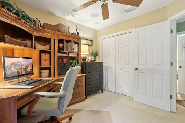 13813 Sigler St, Riverview, FL 33579 - carpeted home office featuring a ceiling fan and visible vents