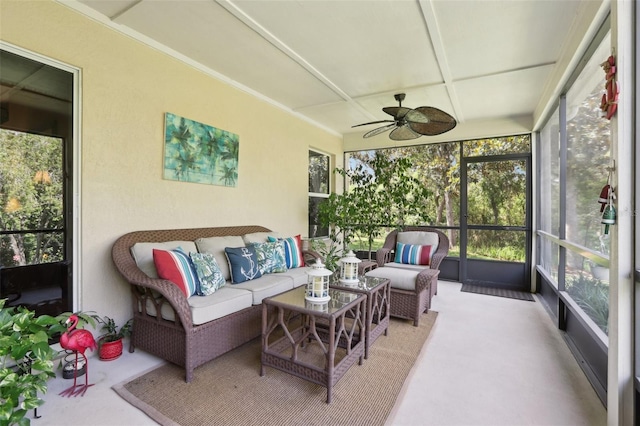 13813 Sigler St, Riverview, FL 33579 - sunroom featuring an outdoor living space, a wealth of natural light, and a ceiling fan