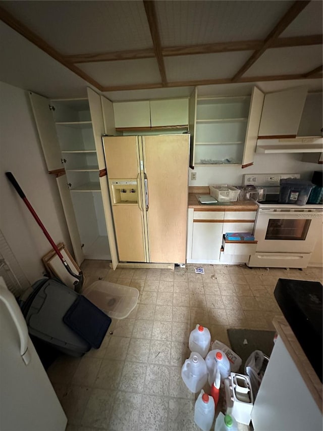 135 Pinewinds Blvd, Oldsmar, FL 34677 - kitchen with white appliances, light flooring, range hood, and open shelves