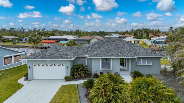 5193 Boyle Ter, Port Charlotte, FL 33981 - ranch-style home with stucco siding, an attached garage, a residential view, a front yard, and concrete driveway