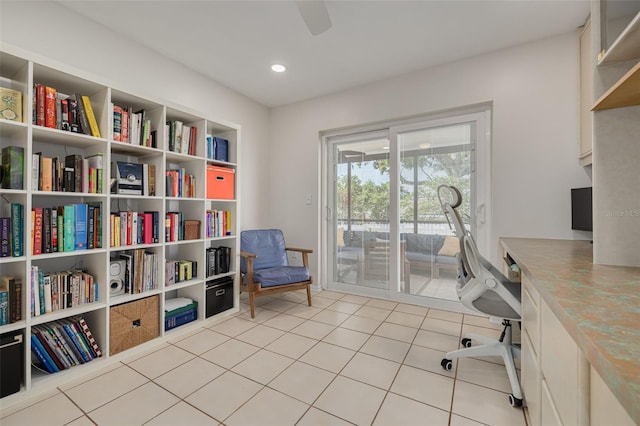 315 Ridge Rd, Palm Harbor, FL 34683 - tiled office with ceiling fan and recessed lighting