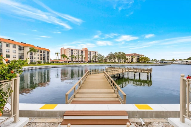 dock area featuring a water view