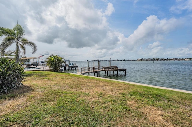7092 S Shore Dr S, Saint Petersburg, FL 33707 - dock area featuring a water view, a yard, and boat lift