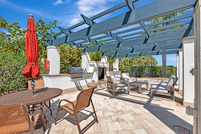 915 Tidewater Shores Loop, Bradenton, FL 34208 - view of patio / terrace featuring an outdoor kitchen, a pergola, fence, grilling area, and outdoor dining area