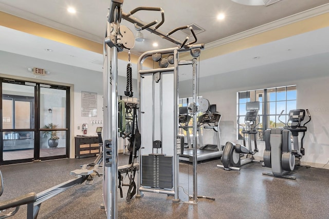 915 Tidewater Shores Loop, Bradenton, FL 34208 - workout area with ornamental molding and recessed lighting