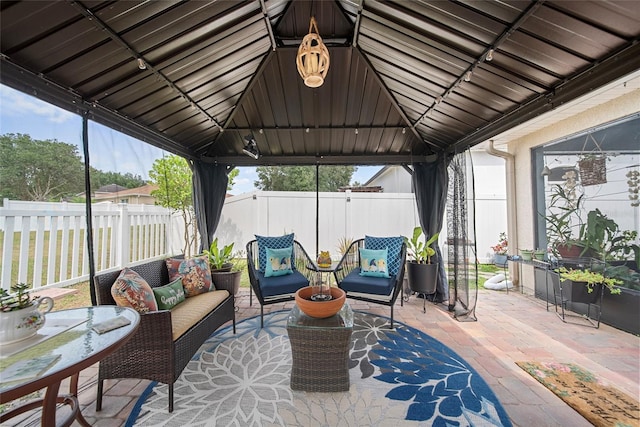 35819 Diamond Head Ct, Zephyrhills, FL 33541 - view of patio with a gazebo, fence, and an outdoor living space
