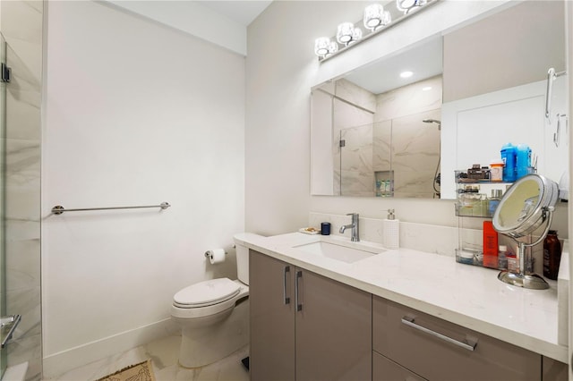 4108 N Thatcher, Tampa, FL 33614 - bathroom featuring a marble finish shower, toilet, and vanity