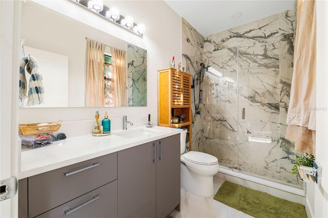 4108 N Thatcher, Tampa, FL 33614 - bathroom with a marble finish shower, toilet, and vanity