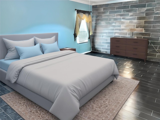 bedroom with dark wood-style flooring