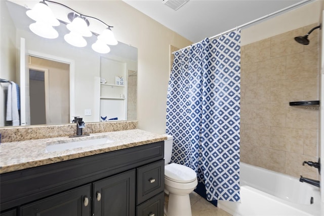 916 Shangri La Dr, Seffner, FL 33584 - bathroom with vanity, tile patterned floors, toilet, and shower / tub combo with curtain