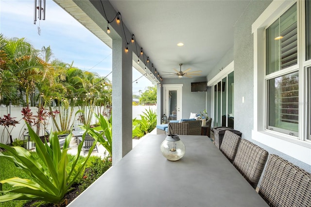 3611 W Royal Palm Cir, Tampa, FL 33629 - view of patio / terrace with ceiling fan, fence, and an outdoor hangout area