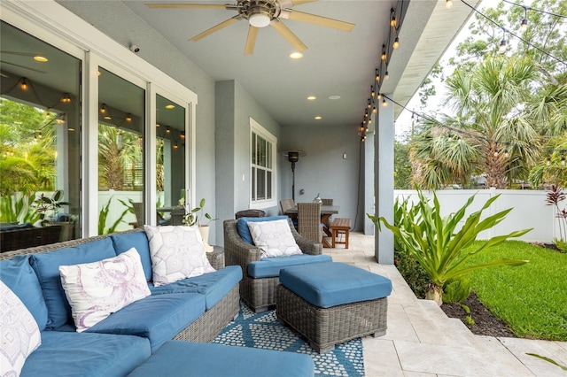 3611 W Royal Palm Cir, Tampa, FL 33629 - view of patio / terrace with ceiling fan, outdoor lounge area, and fence