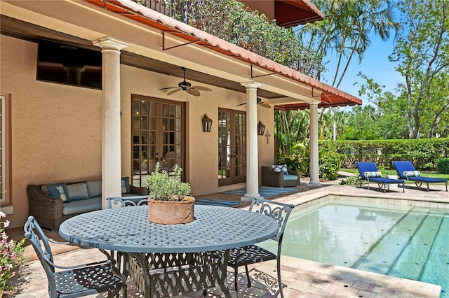 136 W Davis Blvd, Tampa, FL 33606 - view of swimming pool featuring french doors, ceiling fan, and a patio area