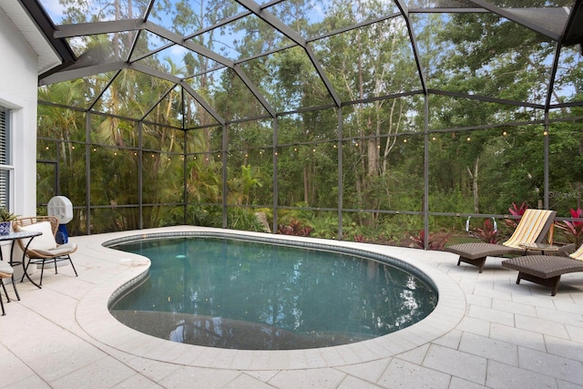 swimming pool with a patio and a lanai