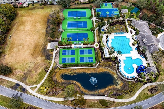 aerial overview of property's location featuring a pool