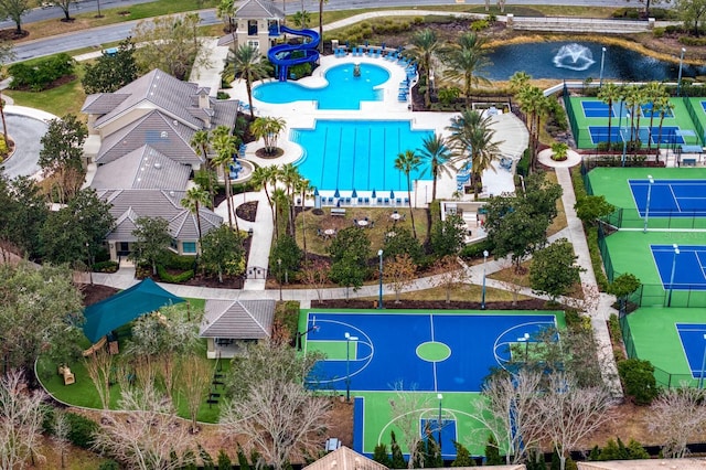 bird's eye view of a pool