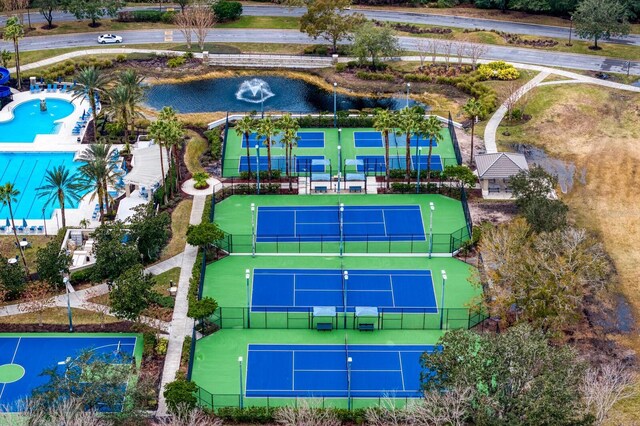 aerial view of a pool