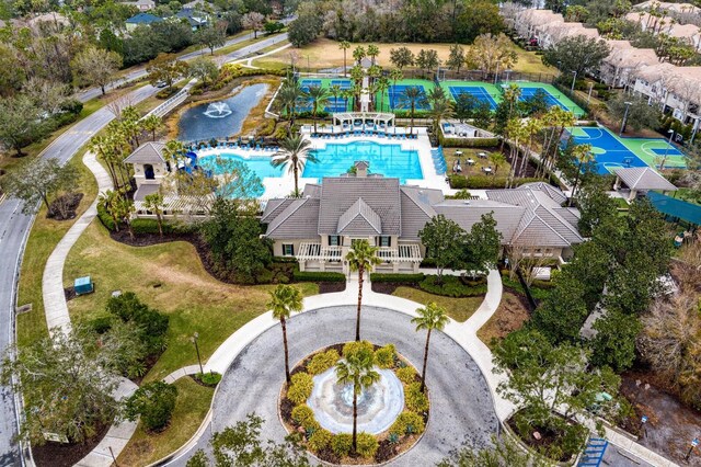 aerial view of a pool