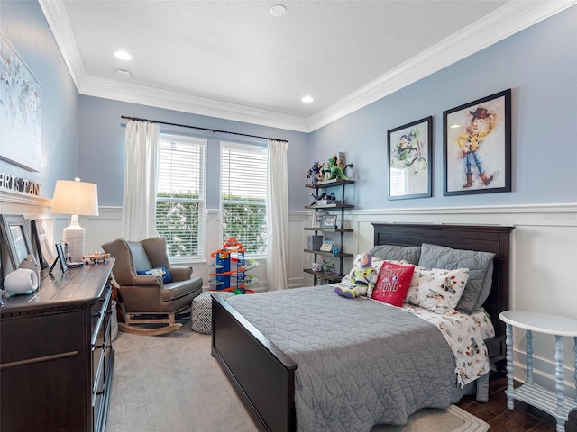 1104 Isobel Reserve Ln, Tampa, FL 33613 - bedroom with ornamental molding, a wainscoted wall, and recessed lighting