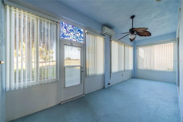 445 Noble Faire Dr, Sun City Center, FL 33573 - unfurnished sunroom with a wall mounted AC and a ceiling fan