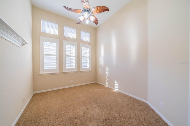 445 Noble Faire Dr, Sun City Center, FL 33573 - carpeted spare room featuring a ceiling fan, baseboards, and lofted ceiling