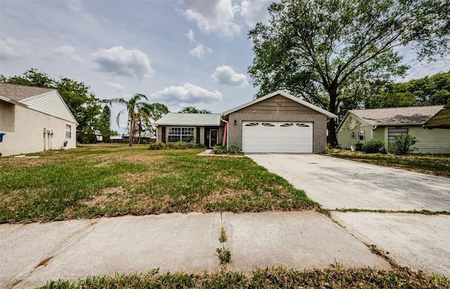 7763 Jenner Ave, New Port Richey, FL 34655 - single story home featuring brick siding, a garage, concrete driveway, and a front yard