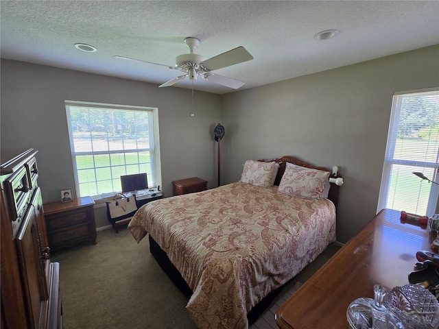827 Creekside Ln, Palm Harbor, FL 34684 - bedroom featuring multiple windows, light colored carpet, ceiling fan, and recessed lighting