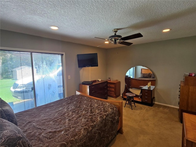 827 Creekside Ln, Palm Harbor, FL 34684 - bedroom with carpet floors, a textured ceiling, recessed lighting, a ceiling fan, and baseboards