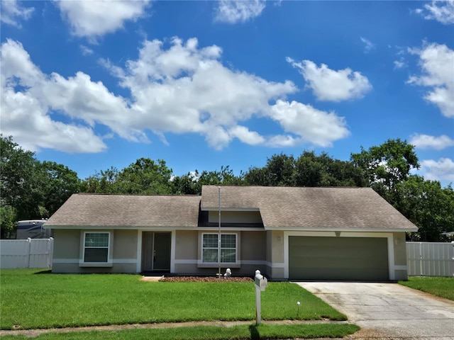 827 Creekside Ln, Palm Harbor, FL 34684 - ranch-style home featuring stucco siding, driveway, an attached garage, and roof with shingles