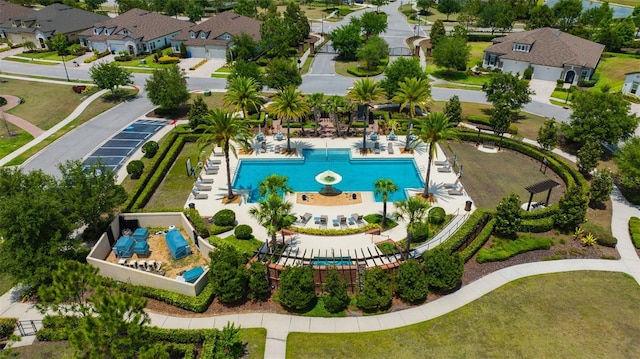 aerial view of a pool