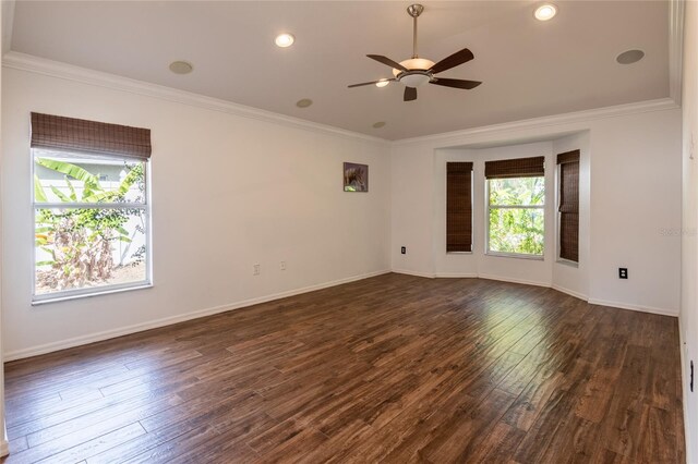 2008 Berry Lake Dr, Brandon, FL 33510 - spare room with baseboards, ceiling fan, crown molding, and dark wood-type flooring