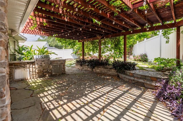 2008 Berry Lake Dr, Brandon, FL 33510 - view of patio / terrace featuring a pergola, exterior kitchen, and a fenced backyard