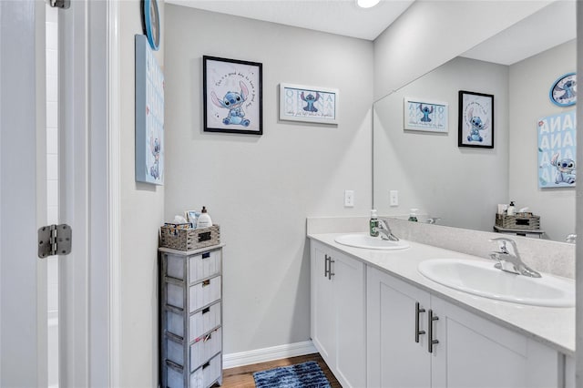 12710 Hysmith Loop, Parrish, FL 34219 - full bath with double vanity, wood finished floors, baseboards, and a shower