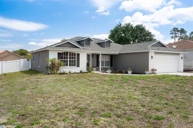 ranch-style home with an attached garage, brick siding, roof with shingles, and concrete driveway