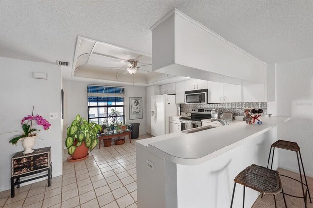 745 Pinellas Bayway S Unit 206, Saint Petersburg, FL 33715 - kitchen featuring appliances with stainless steel finishes, a sink, a textured ceiling, a ceiling fan, and light countertops