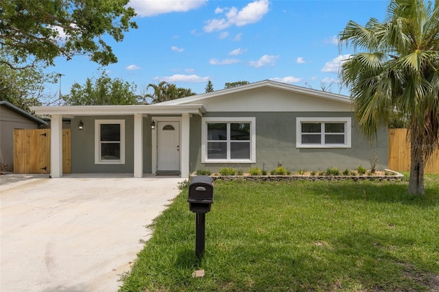 single story home with stucco siding and driveway
