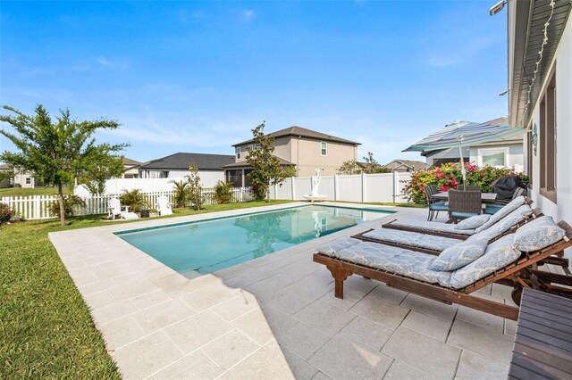 view of pool with a patio area and a residential view